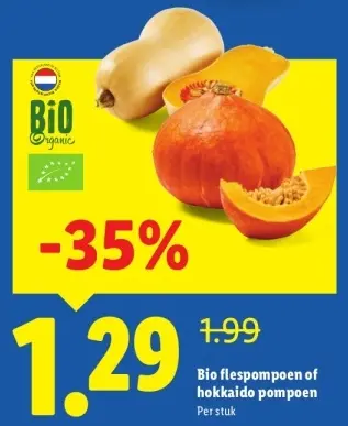 Aanbieding: Bio flespompoen of hokkaido pompoen