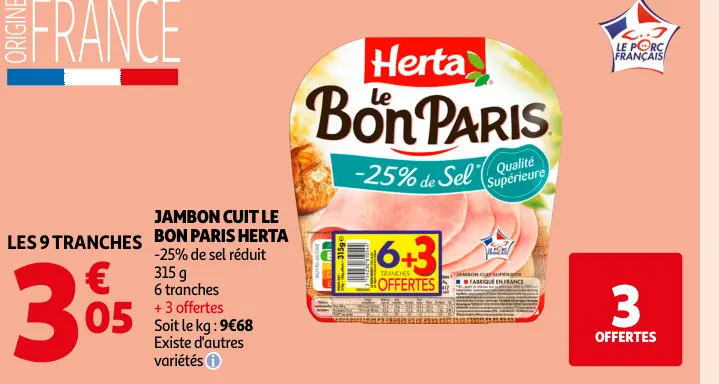 Offre: Jambon cuit le bon paris