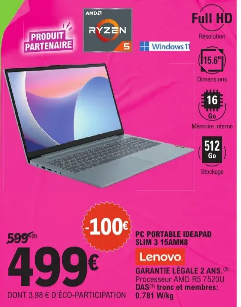 Promotie: Pc portable ideapad slim 3 15amn8