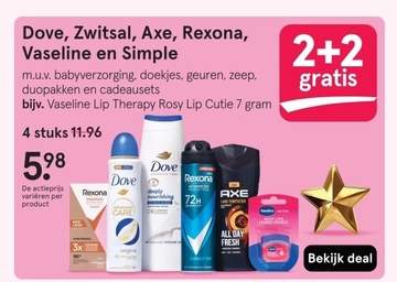 Aanbieding: Dove, Zwitsal, Axe, Rexona, Vaseline en Simple