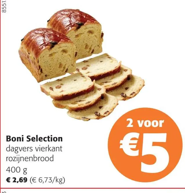 Aanbieding: dagvers vierkant rozijnenbrood