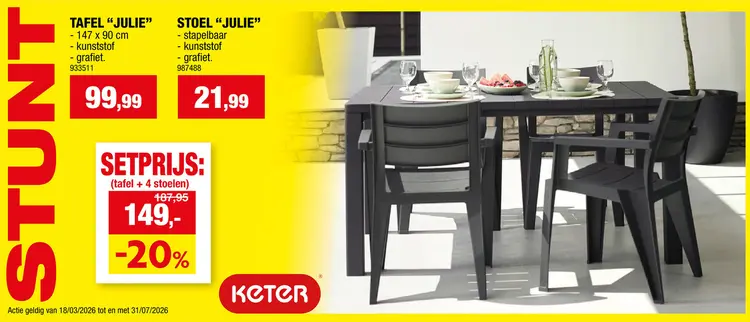 Promotie: Julie tuintafel 147x90x75 cm grafiet