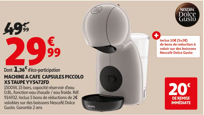 Aanbieding: Machine a cafe capsules piccolo xs taupe yy54