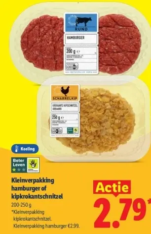 Aanbieding: Kleinverpakking hamburger of kipkrokantschnitzel