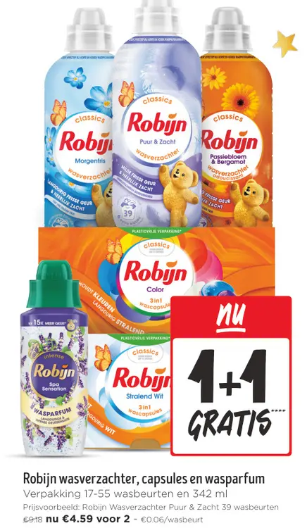 Promotie: Robijn wasverzachter, capsules en wasparfum