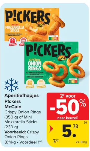 Promotie: P!ckers Crispy Onion Rings or Mini Mozzarella