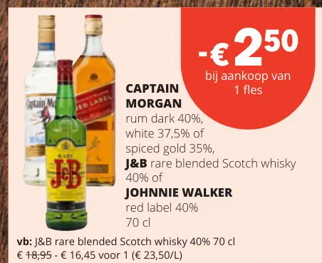 Promotie: Captain Morgan, J&B, Johnnie Walker