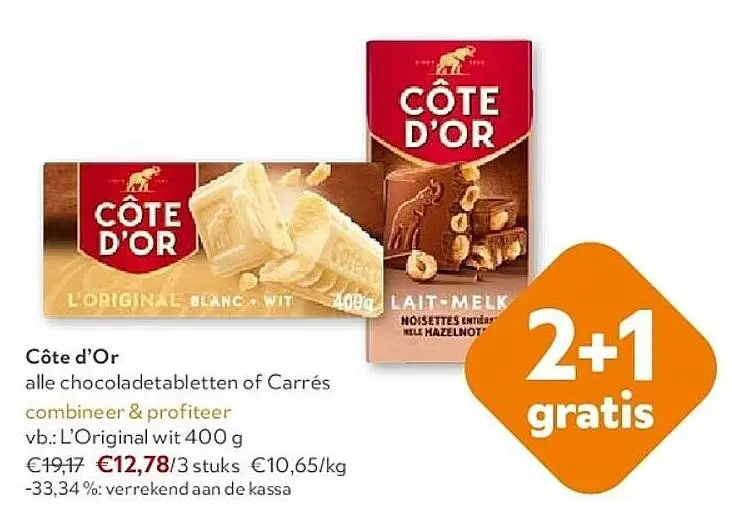 Promotie: Côte d'Or chocoladetabletten of Carrés