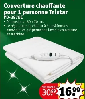Offre: Couverture chauffante pour 1 personne