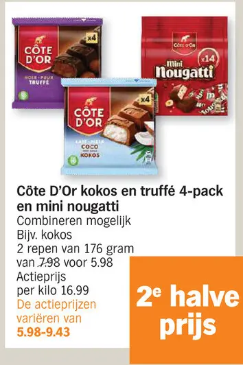 Promotie: Côte D'Or kokos en truffé 4-pack en mini nougatti