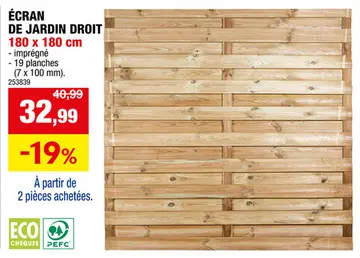 Offre: Panneau de jardin droit 180cm imprégné