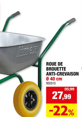 Offre: AVR roue de brouette increvable 400mm jaune jante en matière synthétique