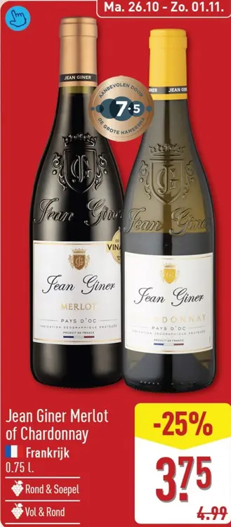 Aanbieding: Jean Giner Merlot of Chardonnay