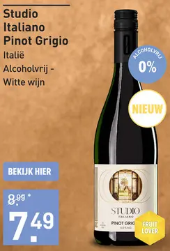 Aanbieding: Studio Italiano Pinot Grigio Alcoholvrij 75CL Wijn