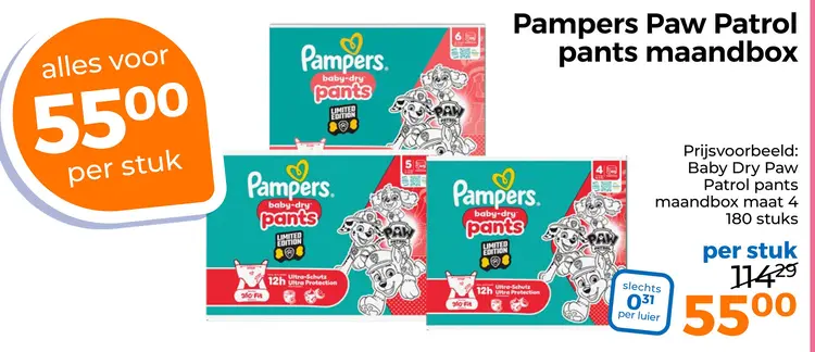 Aanbieding: Pampers Paw Patrol pants maandbox