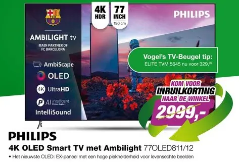 Aanbieding: Philips 77OLED811 4k OLED Ambilight TV 77 inch XL (2026)