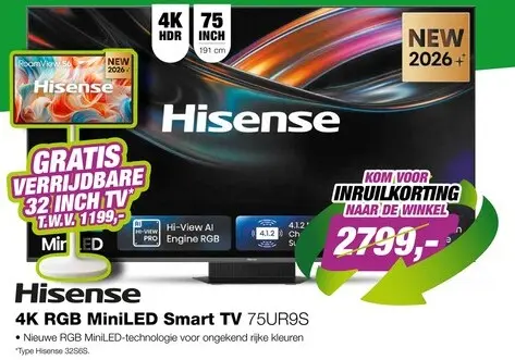 Aanbieding: Hisense 75UR9S RGB MiniLED 4K 180Hz Smart TV (2026)