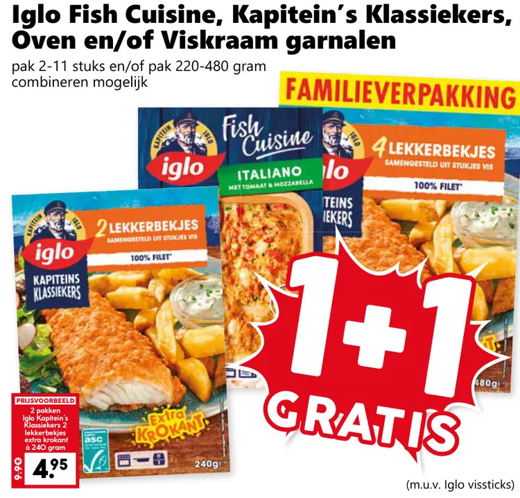 Aanbieding: Iglo Fish Cuisine, Kapitein's Klassiekers, Oven en/of Viskraam garnalen