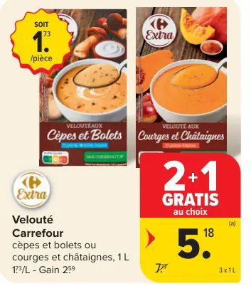 Offre: Velouté cèpes et bolets ou courges et châtaignes