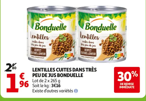 Offre: Lentilles cuites dans très peu de jus