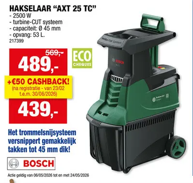 Promotie: Bosch AXT 25 TC hakselaar 2500W
