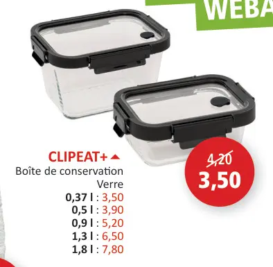 Offre: CLIPEAT+ Boîte de conservation Verre