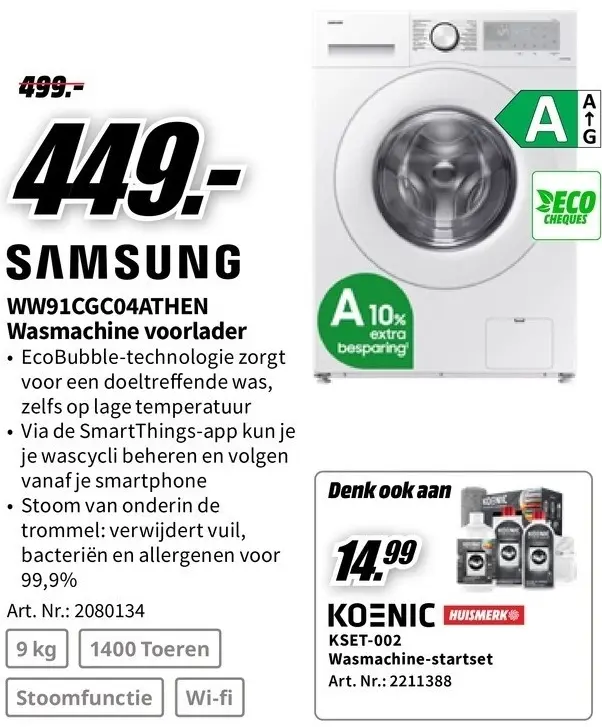 Promotie: WW91CGC04ATHEN Wasmachine voorlader