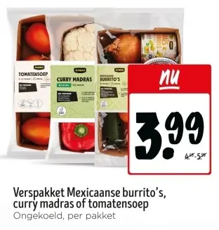 Aanbieding: Verspakket Mexicaanse burrito's, curry madras