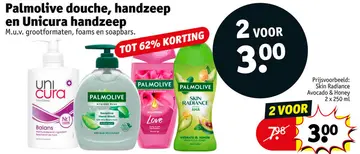 Aanbieding: Palmolive douche, handzeep en Unicura handzeep