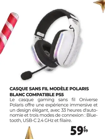 Aanbieding: Casque sans fil modèle Polaris blanc compatib