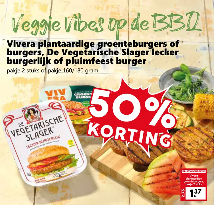 Aanbieding: Vivera plantaardige groenteburgers of burgers, De Vegetarische Slager lecker burgerlijk of pluimfeest burger