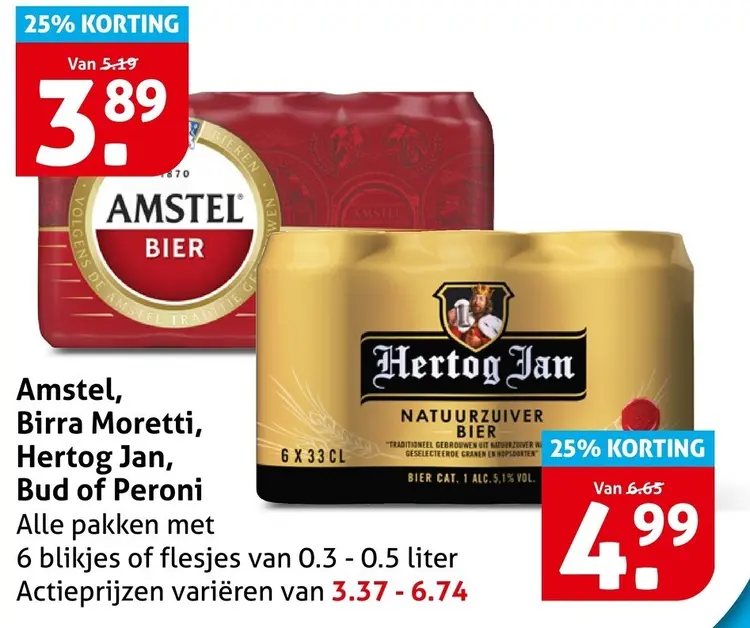 Aanbieding: Amstel, Birra Moretti, Hertog Jan, Bud of Per