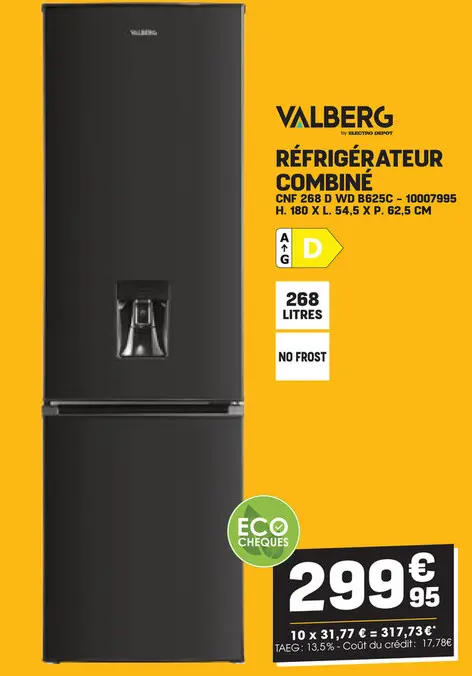 Offre: Réfrigérateur combiné VALBERG