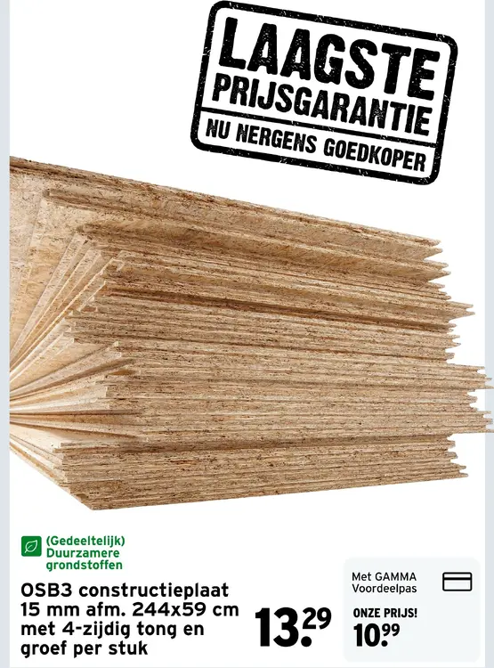 Aanbieding: Osb3 constructieplaat 15 mm afm. 244x59 cm met 4-zijdig tong en groef per stuk