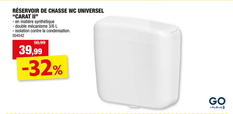 Offre: Van Marcke go Carat II réservoir WC 3/6l matière synthétique
