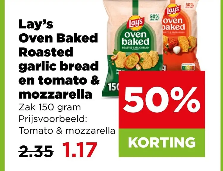 Aanbieding: Lay's Oven Baked Roasted garlic bread en tomato & mozzarella
