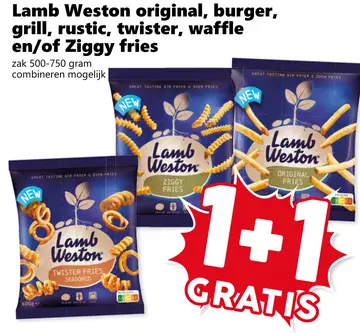 Aanbieding: Lamb Weston original, burger, grill, rustic, twister, waffle en/of Ziggy fries