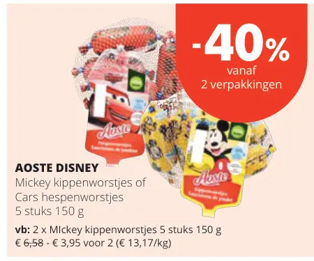 Promotie: Mickey kippenworstjes of Cars hespenworstjes