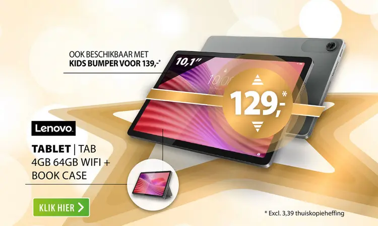 Aanbieding: Lenovo Tab 4GB 64GB Wifi + Book Case Grijs