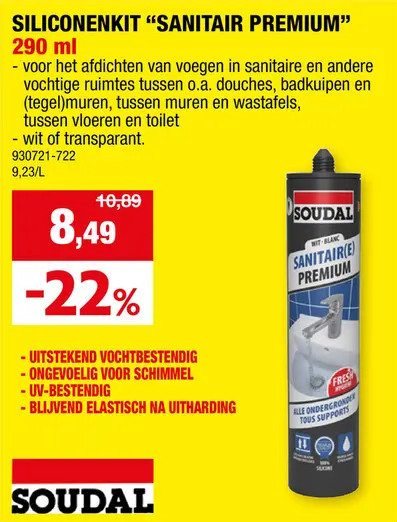 Promotie: Sanitair Premium siliconenkit 290ml wit