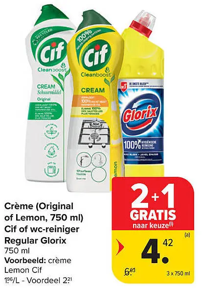 Aanbieding: Crème (Original of Lemon), Cif of wc-reiniger Regular Glorix