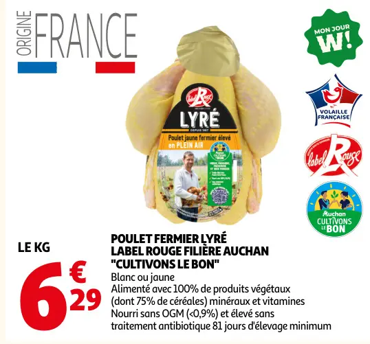 Promotie: Poulet fermier LYRÉ label rouge filière Auchan