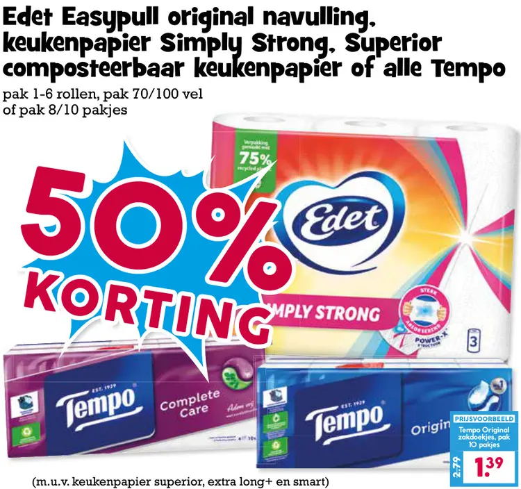 Aanbieding: Easypull original navulling, keukenpapier Simply Strong, Superior composteerbaar keukenpapier of alle Tempo