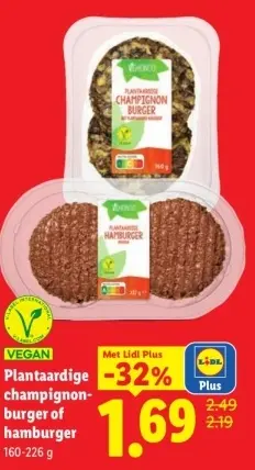 Aanbieding: Plantaardige champignonburger of hamburger
