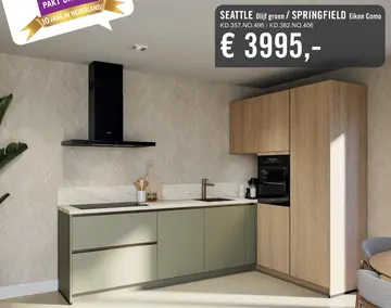Aanbieding: SEATTLE Olijf groen / SPRINGFIELD Eiken Como keuken