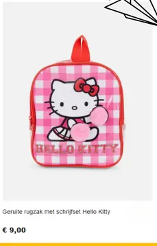 Aanbieding: Geruite rugzak met schrijfset Hello Kitty