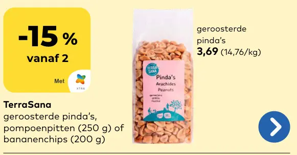 Promotie: Geroosterde pinda's, pompoenpitten of bananenchips