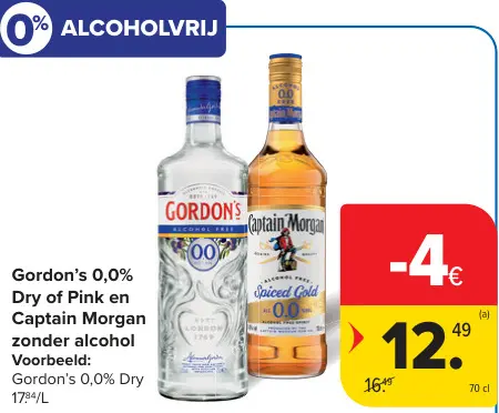 Promotie: Gordon's 0,0% Dry of Pink en Captain Morgan zonder alcohol