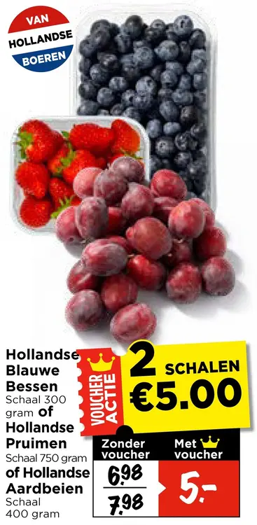 Aanbieding: Hollandse Blauwe Bessen, Pruimen of Hollandse Pruimen of Hollandse Aardbeien