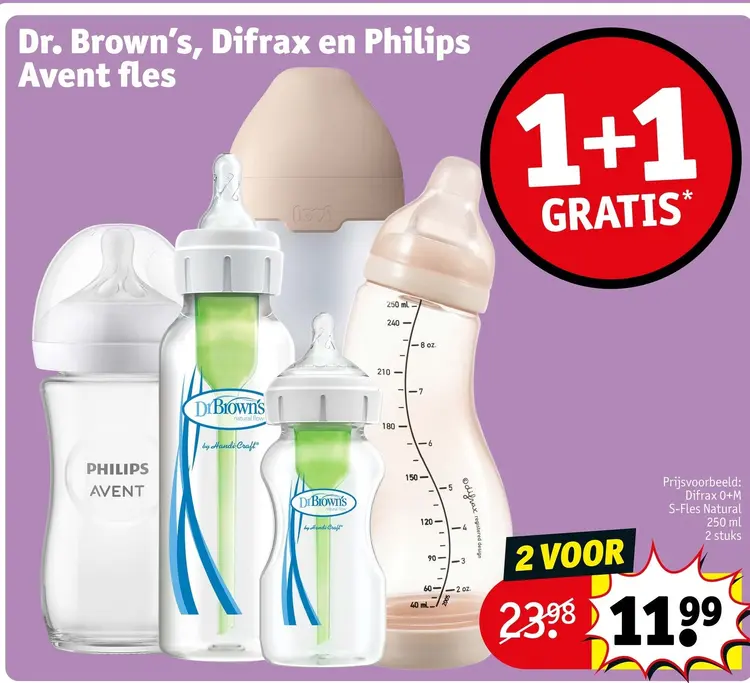 Aanbieding: Dr. Brown's, Difrax en Philips Avent fles